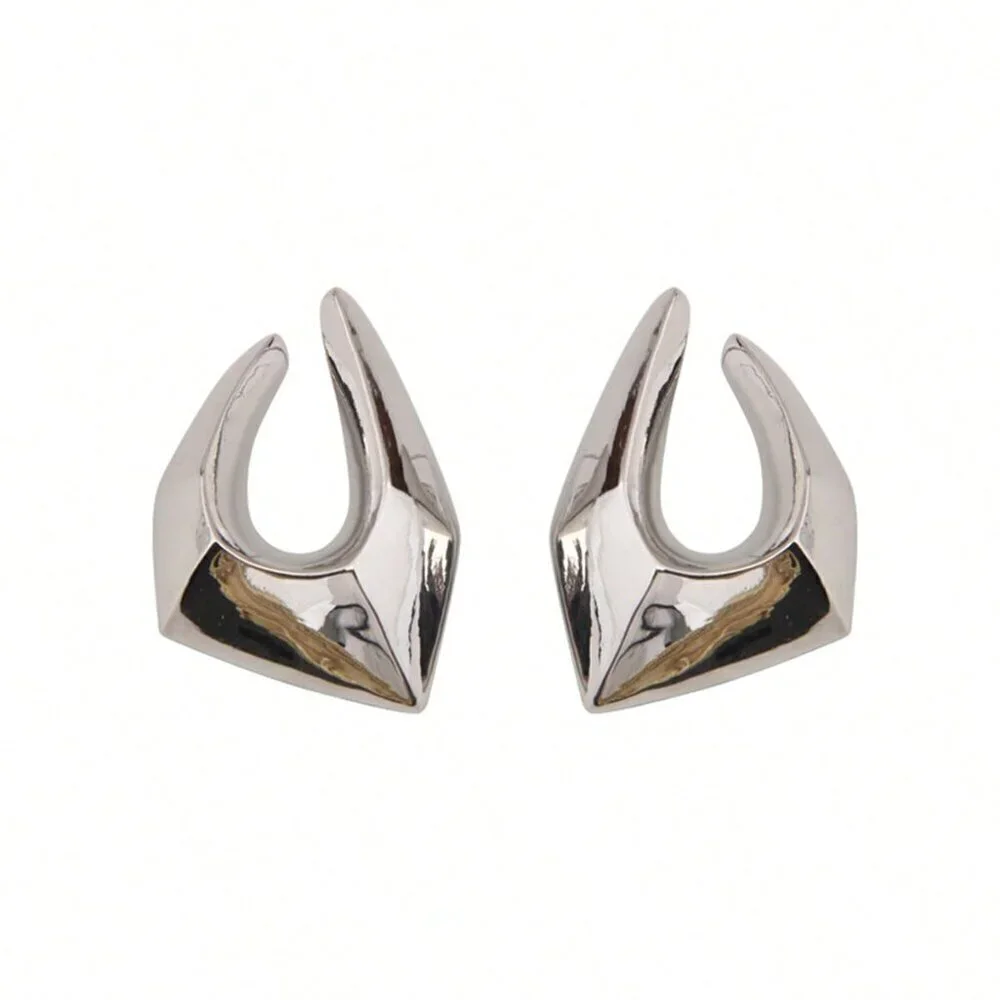 Silver Preppy Women's Metal Minimalist Geometric Pleated Earrings